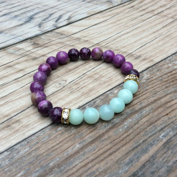 Amazonite bracelet featuring Sugilite, crystal healing - Picture 3 of 9